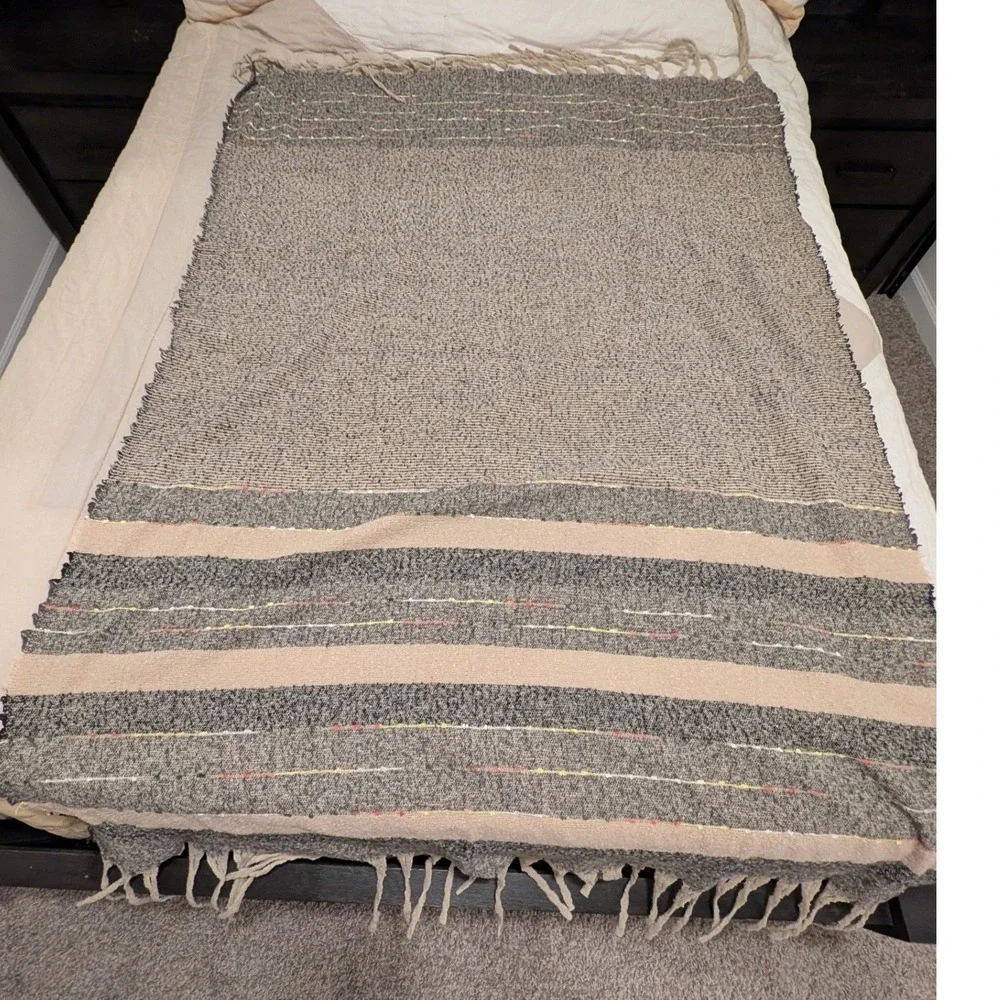 Natural Life Cozy Scarf Wrap Shawl Blanket Boho Fringe Neutral‎ Striped Decor